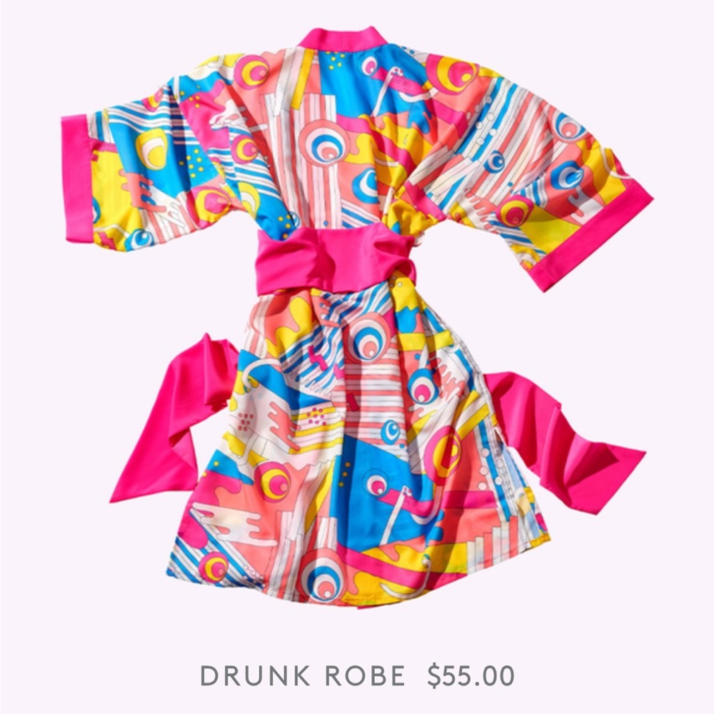 Drunk Elephant Colorful Patterned Robe with Pink Accents
